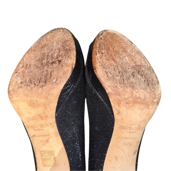 JIMMY CHOO Luna Anthracite Lamé Sparkly Peep Toe Heels EU 40.5 US Size 10.5 - Picture 14 of 16